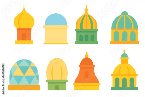 Colorful Dome Illustrations. Flat vector mini-illustrations dome architecture in colors children's illustrations: onion dome,