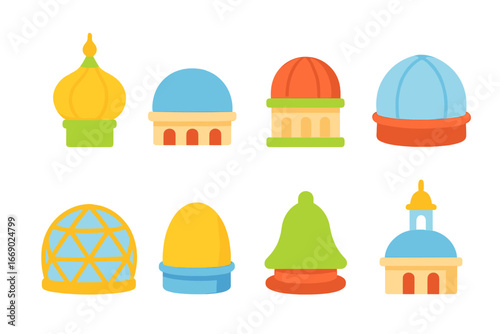 Colorful Dome Illustrations. Flat vector mini-illustrations dome architecture in colors children's illustrations: onion dome,