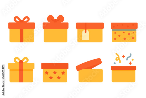 Colorful Gift Shoebox Icons. Flat vector mini-illustrations gift shoe boxes in colors children's illustrations: gift wrapped