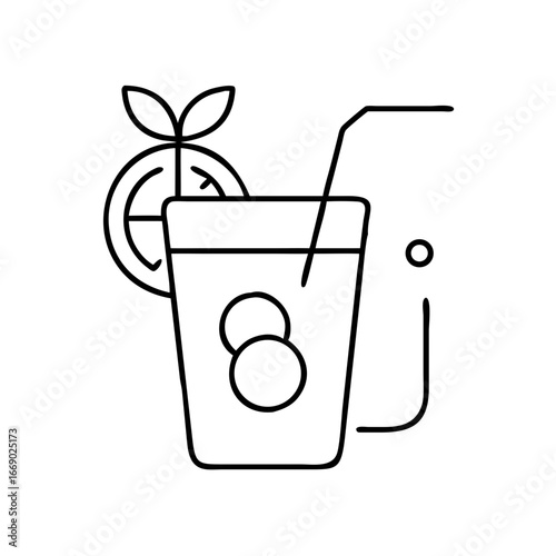 Summer detox drink icon set in minimalist line art style