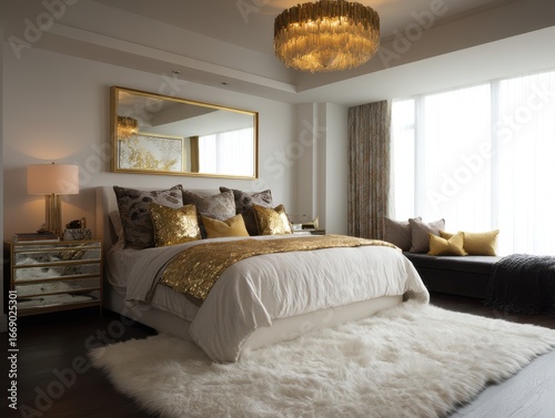 A luxurious bedroom boasts ...