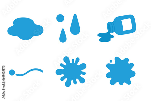 Colorful Ink Splashes. Flat vector mini-illustrations ink spills in colors children's illustrations: ink puddle, ink drops, ink