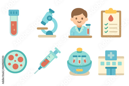 Colorful Medical Icons. Flat vector mini-illustrations medical tests involving blood in colors children's illustrations: blood