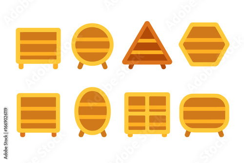 Colorful Shoe Rack Shapes. Flat vector mini-illustrations shoe rack shapes in colors children's illustrations: rectangular shoe