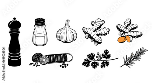Culinary spice set illustration with a cooking concept presentation
