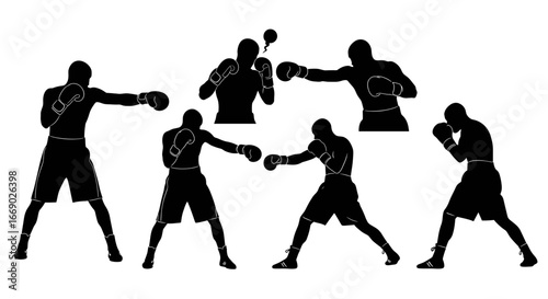 Boxing Silhouettes: Fighters in Action, Punches Thrown, Training and Exercise