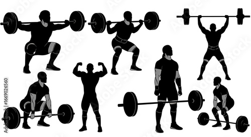 Weightlifting Silhouette Collection of Powerful Gym Exercises and Poses