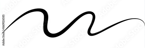 A single, thick, black line flows horizontally across a white background, undulating smoothly in a series of gentle curves and s-shapes, creating a dynamic yet elegant visual rhythm