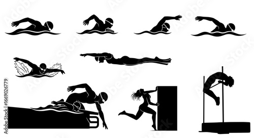 Dynamic Collection of Athletes in Various Sporting Events Silhouettes