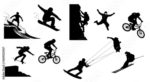 Extreme Sports Silhouettes Showcase Thrill-Seeking Activities in Striking Black and White