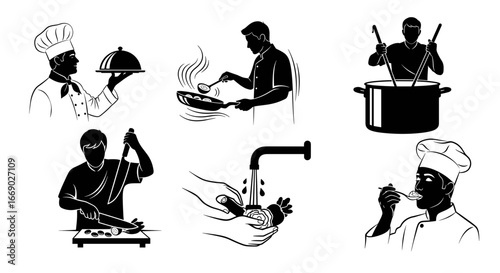 Chefs cooking process: A vector illustration demonstrating culinary stages