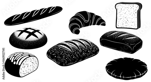 Black and white bread assortment, showcasing a variety of baked goods