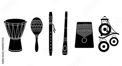 Diverse Collection of Musical Instruments Isolated on White Background