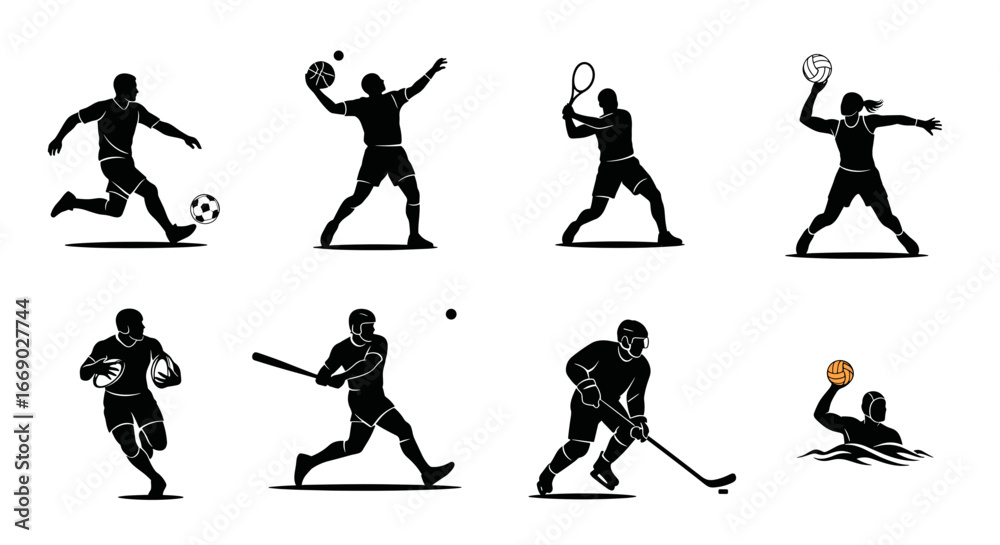 Fototapeta premium Diverse sports silhouette collection depicting athletes in action shots.