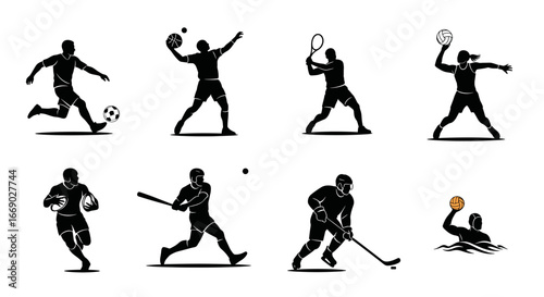 Diverse sports silhouette collection depicting athletes in action shots.