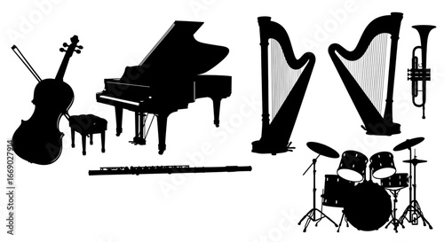 Musical Instrument Silhouettes: A Symphony of Black on White