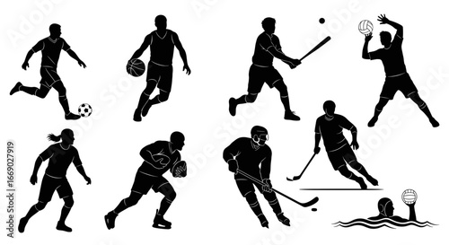 Black silhouettes presenting sport figures involved in different sports activities