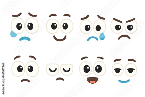 Emotion Eye Icons. Flat vector mini-illustrations eyes and emotions in colors children's illustrations: fearful eyes, happy eyes,