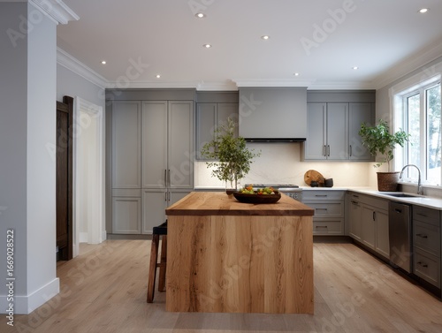 A modern kitchen boasts a l...