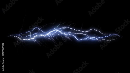 Striking bright electric lightning bolt. Glowing thunderbolt animation. Powerful energy. Loop. Embedded alpha channel