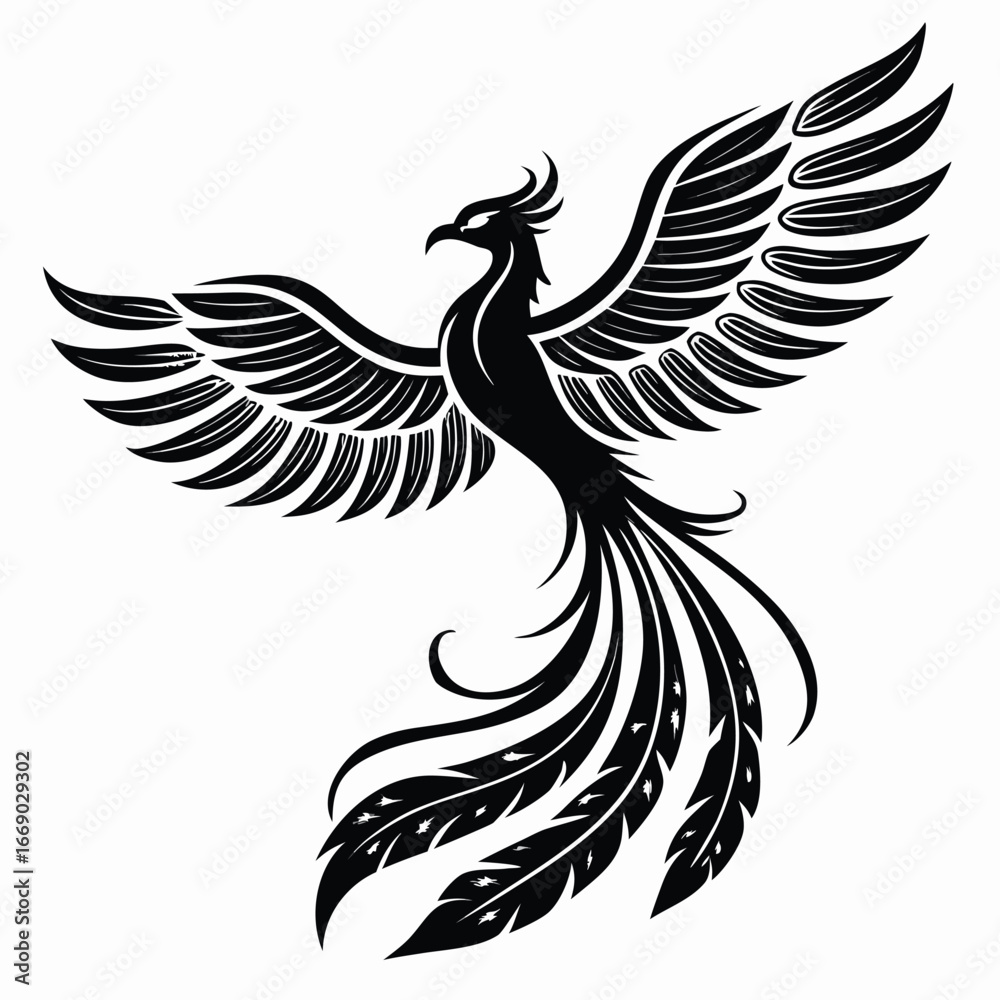 Fototapeta premium Phoenix wings glowing with neon sparks silhouette