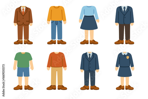 Oxford Shoes Style Grid. Flat vector mini-illustrations oxford shoe fashion in colors children's illustrations: paired with suit,