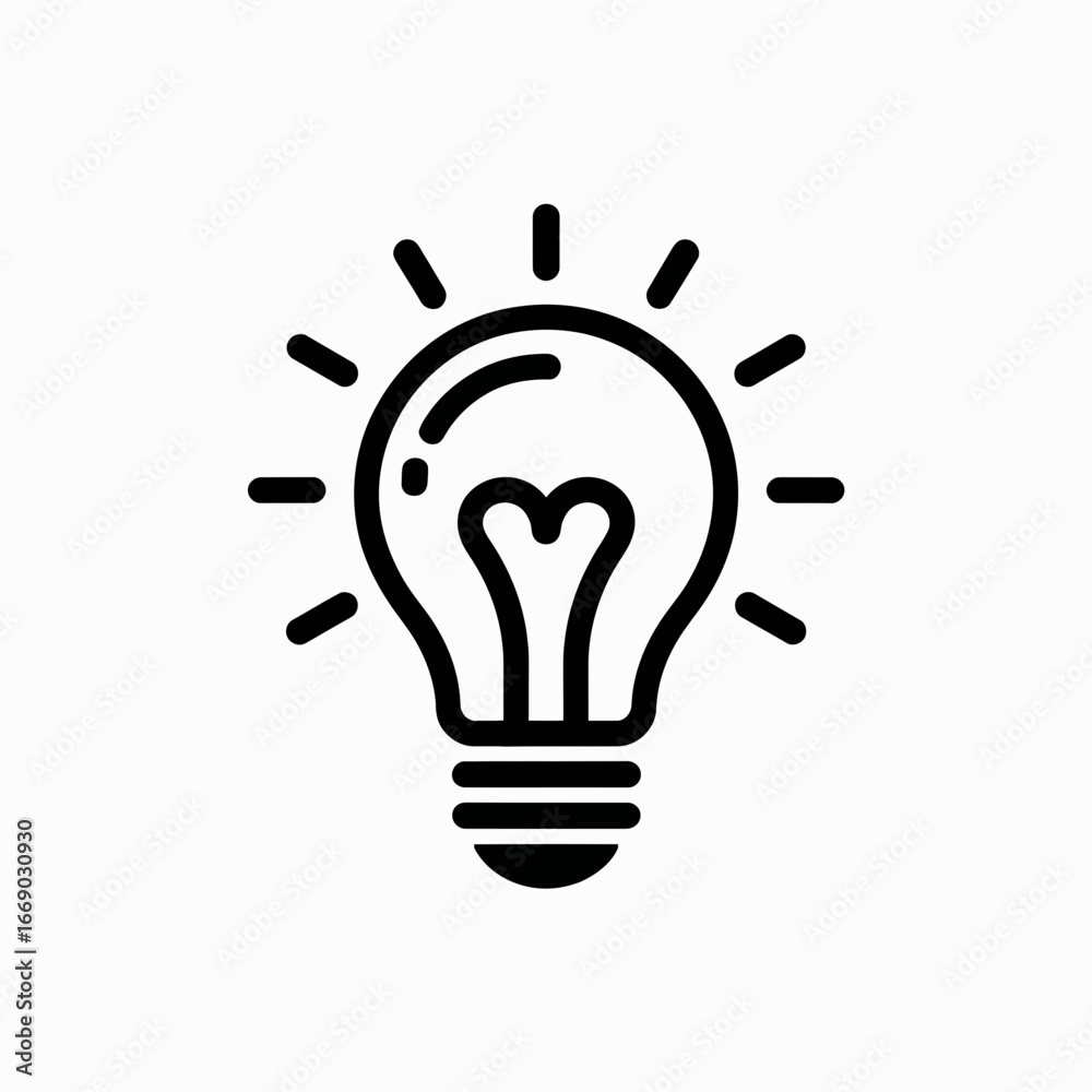 Fototapeta premium Vector art of light bulb icon with rays representing idea, innovation and solution concept
