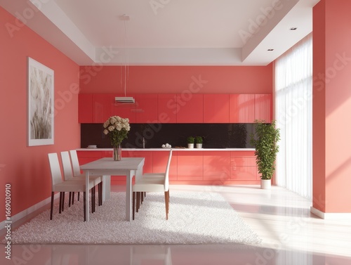 A modern coral kitchen desi...