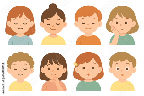 Subtle Emotional Icons. Flat vector mini-illustrations subtle emotions in colors children's illustrations: calmness, serenity,