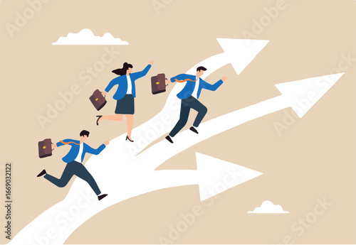 Flat illustration business people run on career path choosing different direction for job