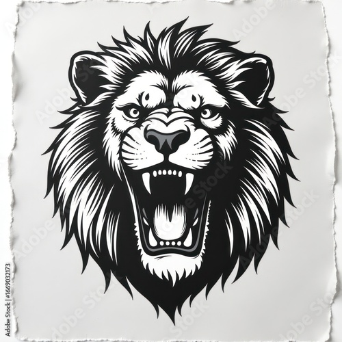Wallpaper Mural Roaring Lion: Halftone Illustration on Textured Paper. Vintage Lion Art: Monochrome Roar on Torn Paper Torontodigital.ca