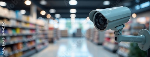 Retail Security: Surveillance Camera in a Supermarket. 