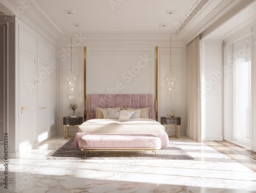 A luxurious bedroom boasts ...