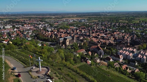 Aerial view of the city Obernai in France France on a sunny afternoon in summer.