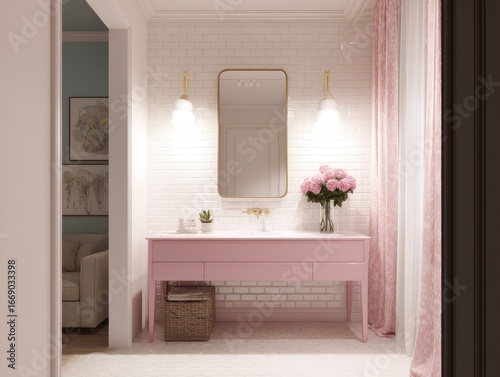 A charming, light-pink vani...