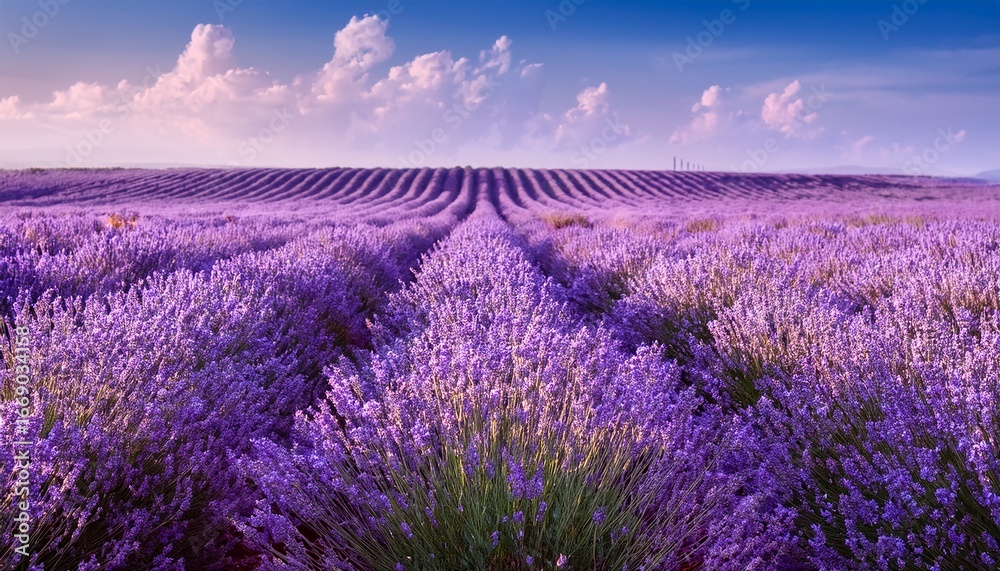 Obraz premium infinite lavender fields with purple and violet flowers closeup