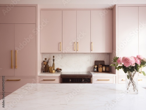 A modern kitchen boasts sof...
