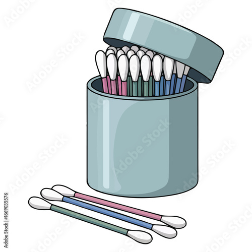 Cartoon trendy flat style cotton swabs open containter icon isolated vector illustration on white background