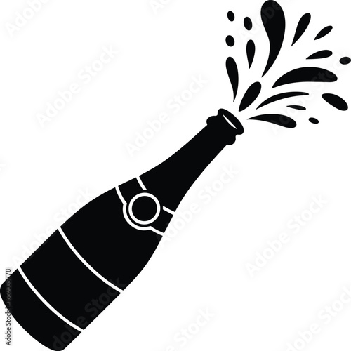 Champagne bottle spraying celebration silhouette