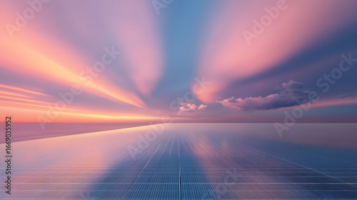 Stunning Sunset over Solar Panels, Clean Energy Landscape