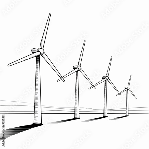 Illustration of a row of windmills, representing renewable energy and sustainable power generation
