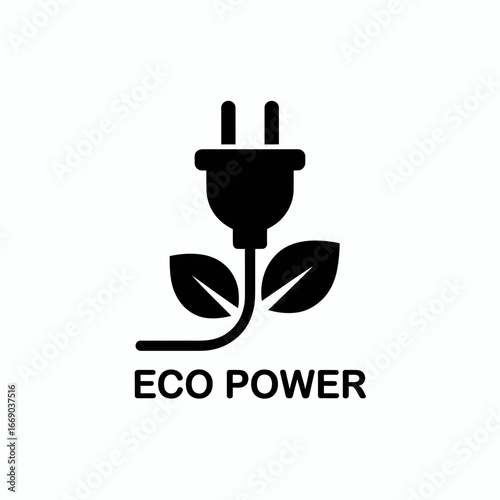 Vector art of eco power plug with leaves, representing green and sustainable energy source