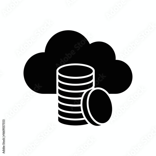 Vector art of cloud computing and finance concept with coins stack