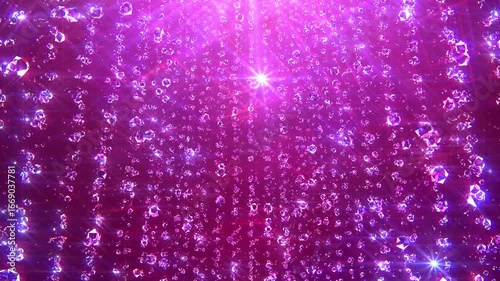 宝石のカーテンが下へ流れ続けキラキラと輝くゴージャスで幻想的な背景/ダークパープル