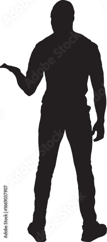 vector,silhouette back view of a man showing an imaginary object in her hand