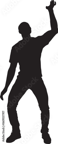 vector,silhouette front view of a man pressing up with one hand on white background