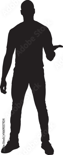 vector,silhouette front view of a man showing an imaginary object in her hand