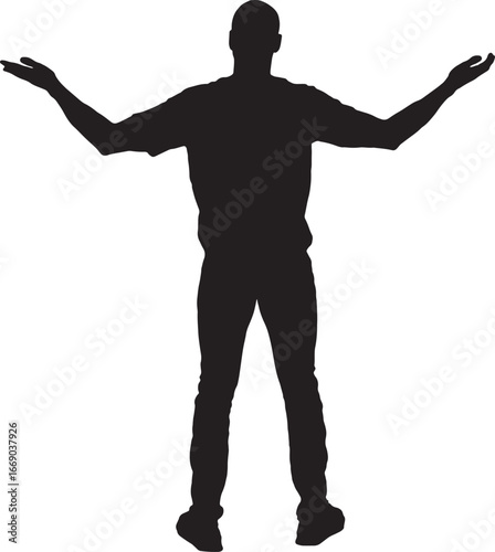 vector,silhouette back view of a man standing with arms outstretched