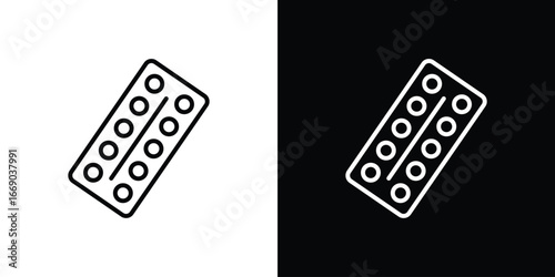 Pill blister pack icon. Signs and symbols for mobile app, UI, UX