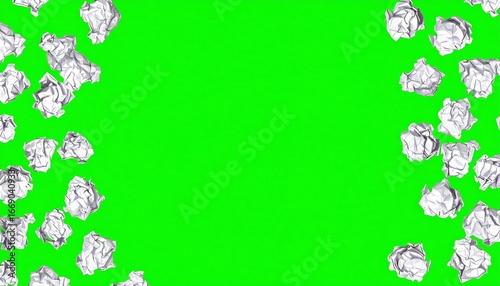 Crumpled Paper Falling Green Screen.